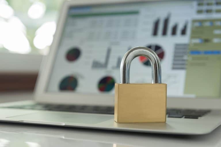 Laptop image with gold lock on keyboard area